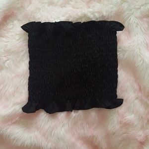 Black smocked tube crop top